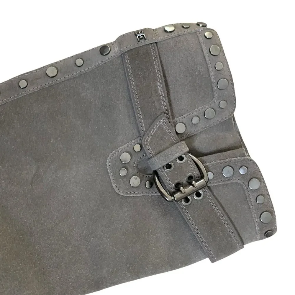 Sam Edelman Suede Studded Knee High Boots Women's Biker Rugged Sz 7.5 Grey - Picture 6 of 12